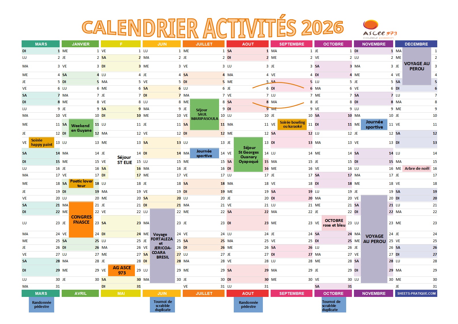 calendrier activite s asce 2026